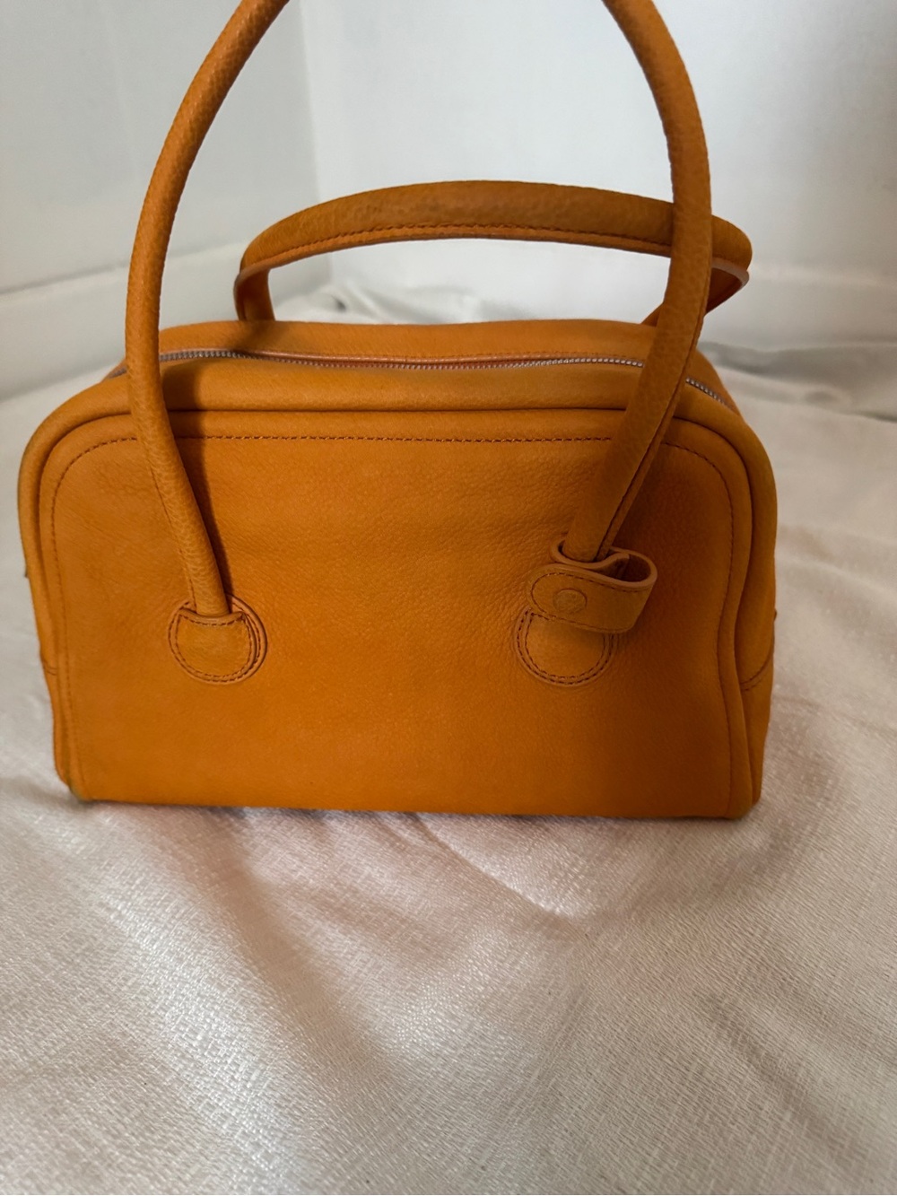 Marge Sherwood Soft Boston Bag Orange Leather Top Handle Shoulder Bag - Picture 7 of 11